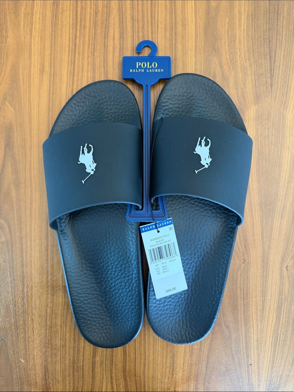 Polo by Ralph Lauren Black Slide Sandals with White Pony Logo